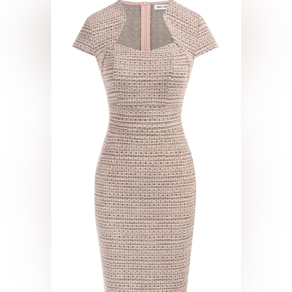 Grace Karin Form Fitting Cap Sleeve Tweed/Plaid Pencil Dress - XL / size 16